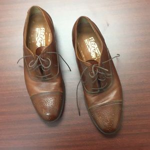 Ferragamo Salvatore Brown Wing Tip Dress Loafers